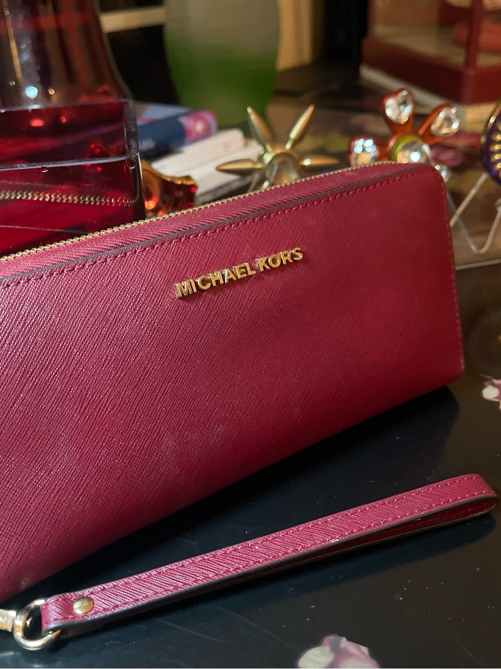 Michael Kors Crimson Saffiano Zip-Around Wristlet